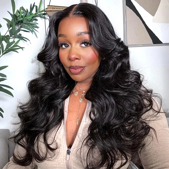 6x5 Wig with Curtain Bangs Framing the Face and Soft Waves | Mavi