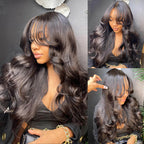 6x5 Wig with Curtain Bangs Framing the Face and Soft Waves | Mavi