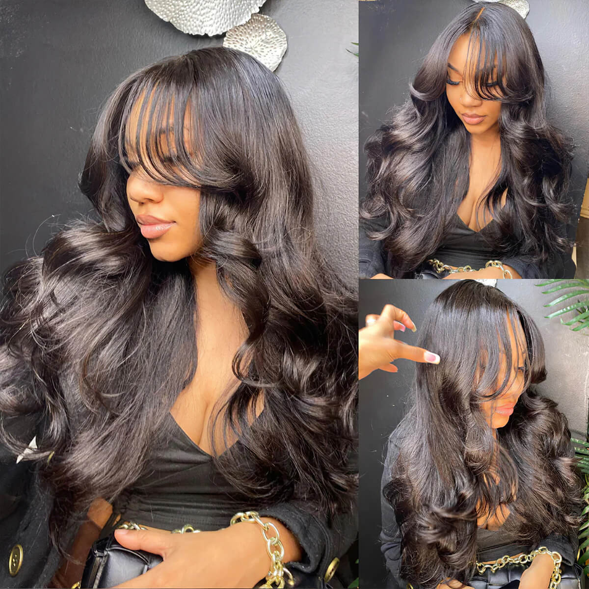 6x5 Wig with Curtain Bangs Framing the Face and Soft Waves | Mavi