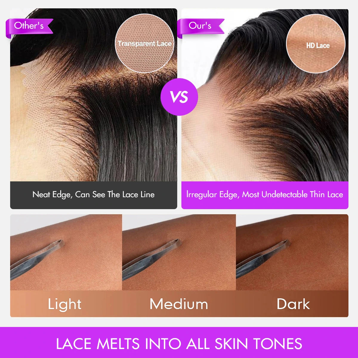 Transparent Lace Wig With, Skin-like Appearance, Glueless, Pre-bleached Knots and 250% Density.