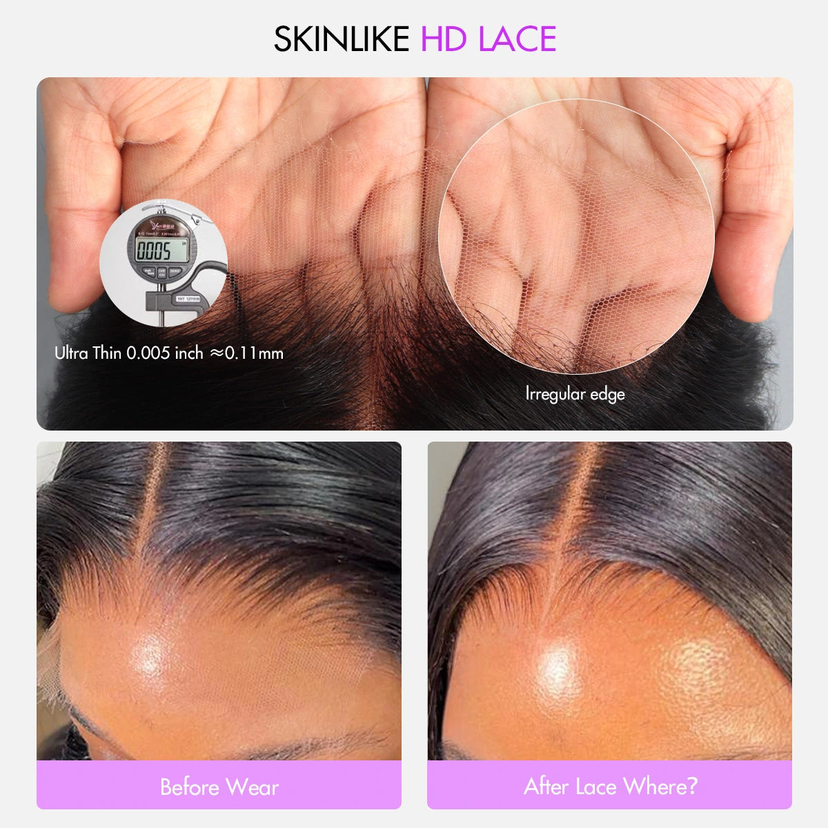 Transparent Lace Wig With, Skin-like Appearance, Glueless, Pre-bleached Knots and 250% Density.
